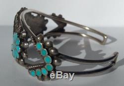 Vintage Dishta Zuni Indian Silver Multi Turquoise Flush Inlay Cuff Bracelet