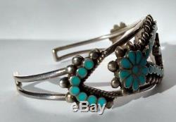 Vintage Dishta Zuni Indian Silver Multi Turquoise Flush Inlay Cuff Bracelet