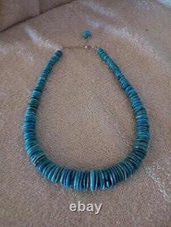 Vintage Disk Turquoise Beaded Navajo Necklace Sterling Silver Adjustable 16-19