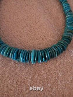 Vintage Disk Turquoise Beaded Navajo Necklace Sterling Silver Adjustable 16-19