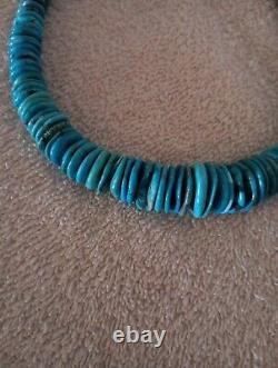 Vintage Disk Turquoise Beaded Navajo Necklace Sterling Silver Adjustable 16-19