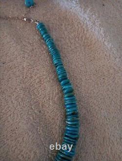 Vintage Disk Turquoise Beaded Navajo Necklace Sterling Silver Adjustable 16-19