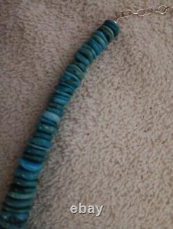 Vintage Disk Turquoise Beaded Navajo Necklace Sterling Silver Adjustable 16-19