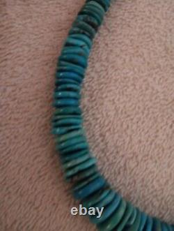 Vintage Disk Turquoise Beaded Navajo Necklace Sterling Silver Adjustable 16-19