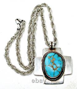 Vintage Donald Douglas DD Navajo Turquoise Sterling 925 Cross Pendant Necklace