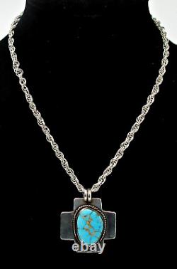 Vintage Donald Douglas DD Navajo Turquoise Sterling 925 Cross Pendant Necklace