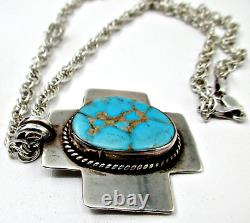 Vintage Donald Douglas DD Navajo Turquoise Sterling 925 Cross Pendant Necklace