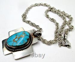 Vintage Donald Douglas DD Navajo Turquoise Sterling 925 Cross Pendant Necklace