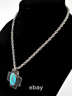 Vintage Donald Douglas DD Navajo Turquoise Sterling 925 Cross Pendant Necklace