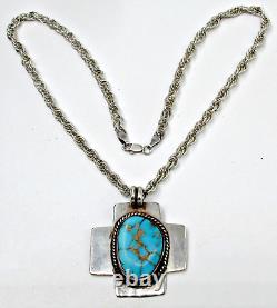 Vintage Donald Douglas DD Navajo Turquoise Sterling 925 Cross Pendant Necklace