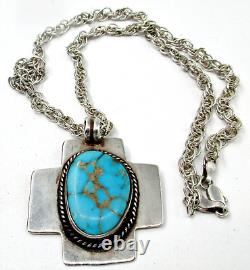 Vintage Donald Douglas DD Navajo Turquoise Sterling 925 Cross Pendant Necklace