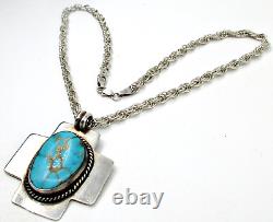 Vintage Donald Douglas DD Navajo Turquoise Sterling 925 Cross Pendant Necklace