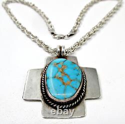 Vintage Donald Douglas DD Navajo Turquoise Sterling 925 Cross Pendant Necklace