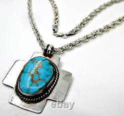 Vintage Donald Douglas DD Navajo Turquoise Sterling 925 Cross Pendant Necklace