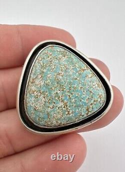 Vintage Doug Zachary Navajo Sterling Silver #8 Turquoise Shadowbox Pin Pendant