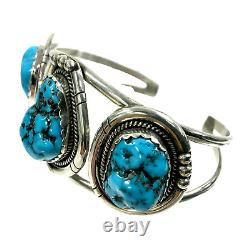 Vintage E Navajo Southwest Sterling Silver Blue Turquoise Cuff 45g