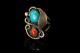 Vintage Early Navajo Coral Turquoise Sterling Silver Ring Br