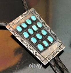 Vintage Early Navajo Sterling Silver Turquoise Cluster Bolo with Bennett C31 Clasp