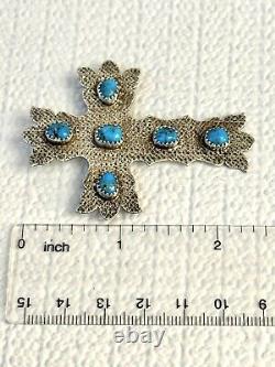 Vintage Estate Native American Navajo Sterling Silver Turquoise Brooch Garcia