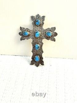 Vintage Estate Native American Navajo Sterling Silver Turquoise Brooch Garcia