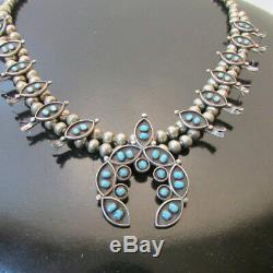 Vintage Estate Old Pawn Navajo Sterling Silver Turquoise Squash Blossom Necklace