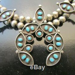 Vintage Estate Old Pawn Navajo Sterling Silver Turquoise Squash Blossom Necklace