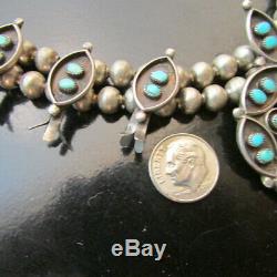 Vintage Estate Old Pawn Navajo Sterling Silver Turquoise Squash Blossom Necklace