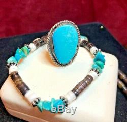 Vintage Estate Sterling Native American Turquoise Ring & Necklace Southwestern