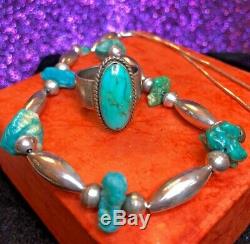 Vintage Estate Sterling Native American Turquoise Ring Necklace Southwestern