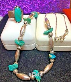 Vintage Estate Sterling Native American Turquoise Ring Necklace Southwestern