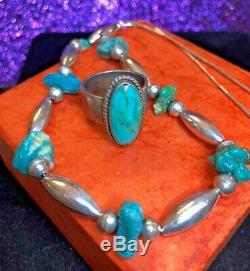 Vintage Estate Sterling Native American Turquoise Ring Necklace Southwestern