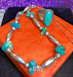 Vintage Estate Sterling Native American Turquoise Ring Necklace Southwestern