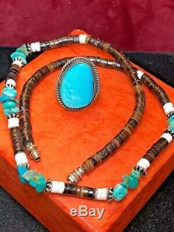 Vintage Estate Sterling Native American Turquoise Ring & Necklace Southwestern
