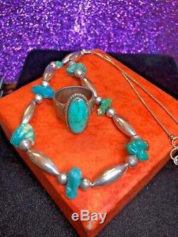 Vintage Estate Sterling Native American Turquoise Ring Necklace Southwestern