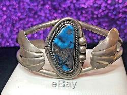 Vintage Estate Sterling Silver Bisbee Turquoise Cuff Bracelet Native American