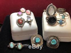 Vintage Estate Sterling Silver Lot Turquoise Earrings Opal Moonstone Pendant