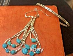 Vintage Estate Sterling Silver Native American Bracelet & Turquoise Earrings