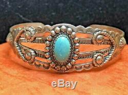 Vintage Estate Sterling Silver Native American Cuff Bracelet Turquoise Signed