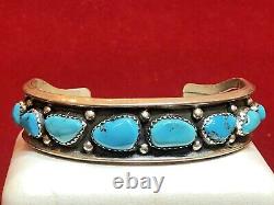 Vintage Estate Sterling Silver Native American Cuff Bracelet Turquoise Signed Hn