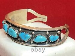 Vintage Estate Sterling Silver Native American Cuff Bracelet Turquoise Signed Hn