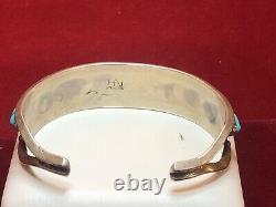 Vintage Estate Sterling Silver Native American Cuff Bracelet Turquoise Signed Hn