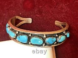 Vintage Estate Sterling Silver Native American Cuff Bracelet Turquoise Signed Hn