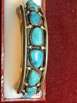 Vintage Estate Sterling Silver Native American Cuff Bracelet Turquoise Signed Hn