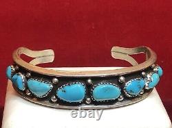 Vintage Estate Sterling Silver Native American Cuff Bracelet Turquoise Signed Hn