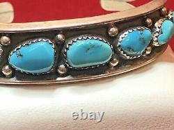 Vintage Estate Sterling Silver Native American Cuff Bracelet Turquoise Signed Hn