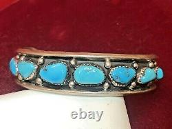 Vintage Estate Sterling Silver Native American Cuff Bracelet Turquoise Signed Hn