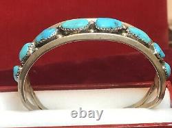 Vintage Estate Sterling Silver Native American Cuff Bracelet Turquoise Signed Hn