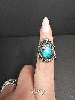 Vintage Esther Keesonnie Brown Navajo Silversmith Turquoise Leaf Ring