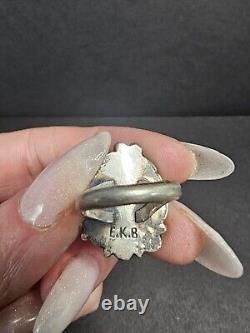 Vintage Esther Keesonnie Brown Navajo Silversmith Turquoise Leaf Ring