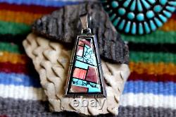 Vintage FRANK YELLOWHORSE multi-stone INLAY PENDANT Navajo sterling turquoise